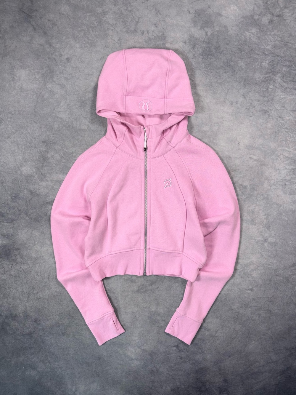 LULULEMON Scuba Pink Cropped Luxury Sport Y2K Logo Full Zip Hoodie